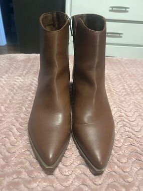Classic Pointed-Toe Brown Leather Ankle Bootie